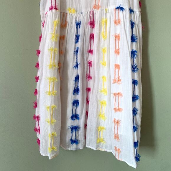 LOFT Lou & Grey Dress S White Rainbow Tassel Embroidered Mini Lined V-Neck Beach - Picture 4 of 12